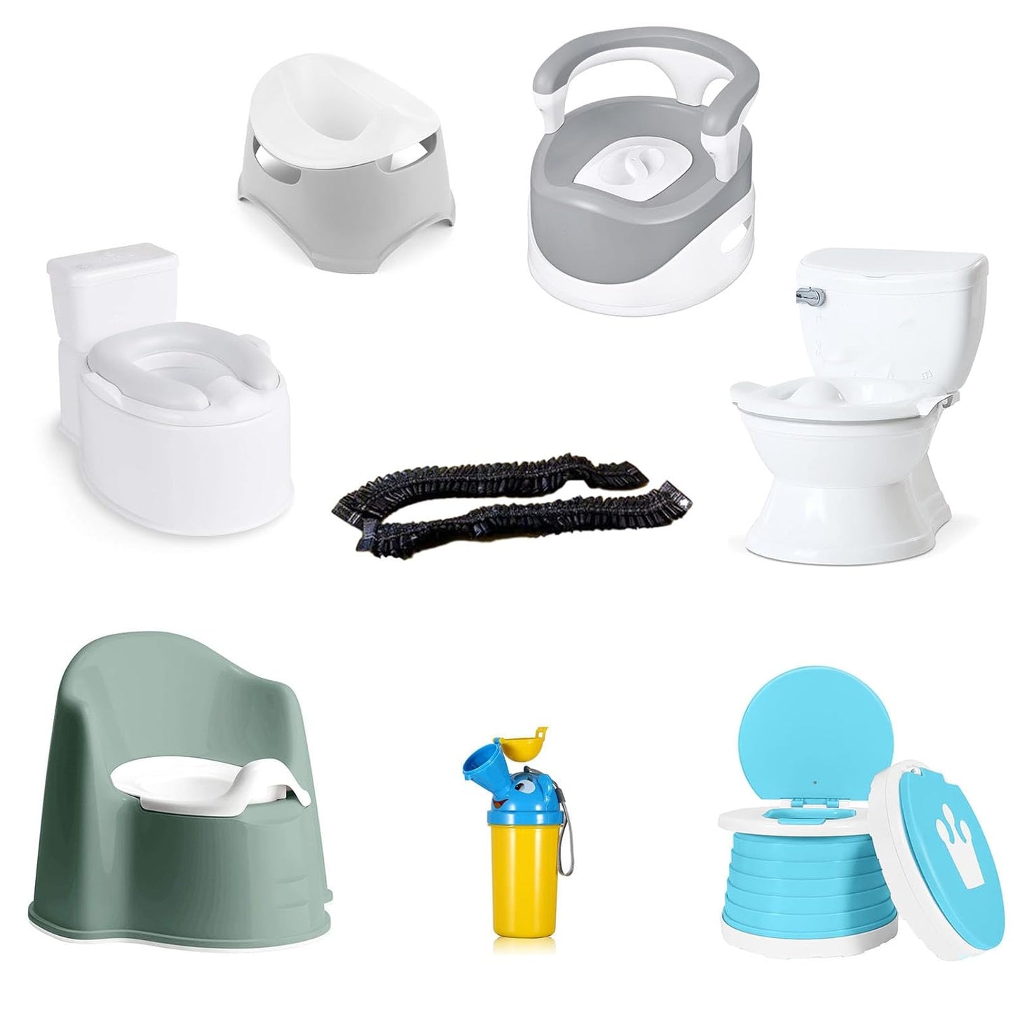 OULIGET Potty Chair Liners with Elastic, Portable Potty Training Bags, Potty Refill Liners Disposable for Toddlers Kids and Baby,Toilet Seat Cover,17x8Inches,Black,200pieces