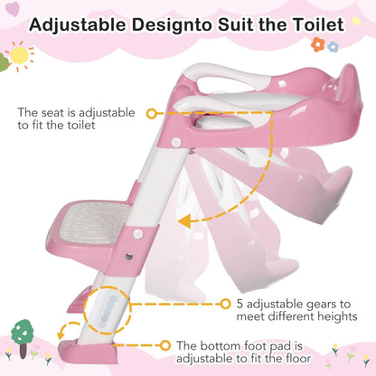 BRINJOY Potty Training Seat with Step Stool Ladder, Potty Toilet Toddler Seat w/Potty Training Chart & Cushion Handle, Kids Potty Training Toilet Chair for Girls Boys w/Non-Slip Pads Wide Step