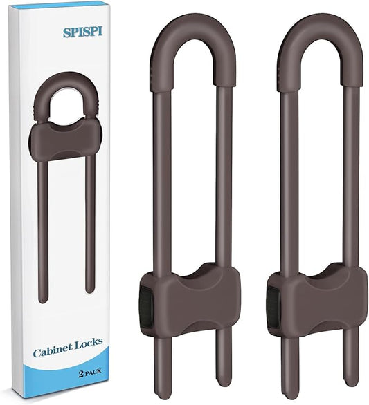Baby Proofing Cabinets,Cabinet Locks for Babies,2 Pack U-Shaped Child Locks for Cabinets, Child Proof Cabinet Latches,Child Safety Cabinet Locks with Adjustable by SPISPI (Brown)
