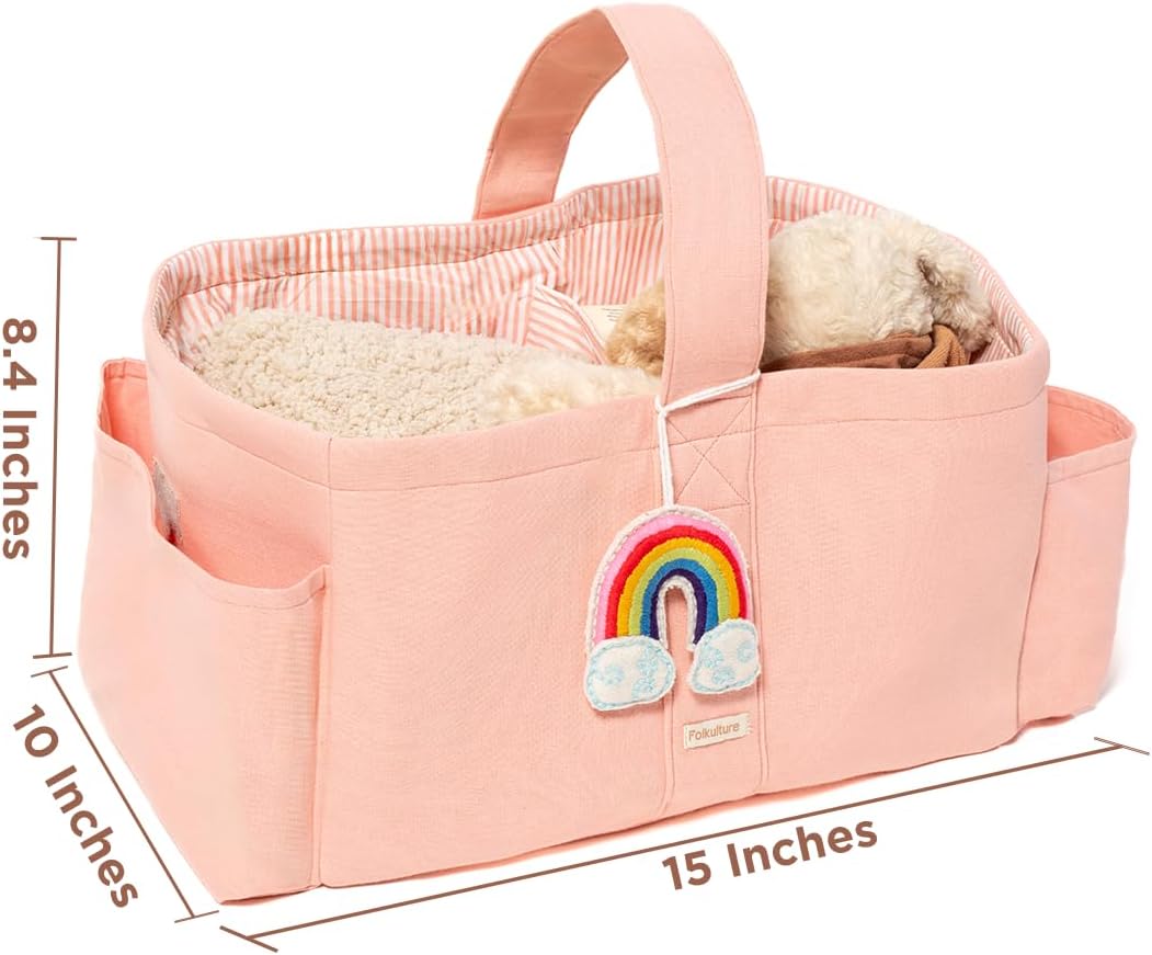Folkulture Baby Diaper Caddy | Cotton Diaper Bag for Kids - Stylish Comfort Spacious Travel Essential Cart | Nursery Storage Bin and Car Organizer for Diapers, Wipes (Sky Blue - 15")