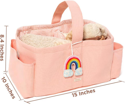 Folkulture Baby Diaper Caddy | Cotton Diaper Bag for Kids - Stylish Comfort Spacious Travel Essential Cart | Nursery Storage Bin and Car Organizer for Diapers, Wipes (Sky Blue - 15")
