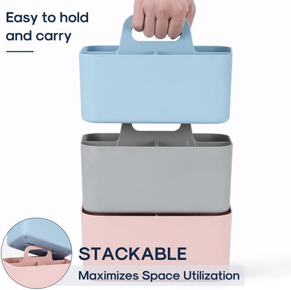 Multiuse Caddy Organizer with Handle, Portable Divided Plastic Tote Bin - Art Craft, Stationary Pen Marker Crayons, Makeup Hair Supplies Storage - Bathroom, Classroom, Dorm, Office, Desk Holder - Pink
