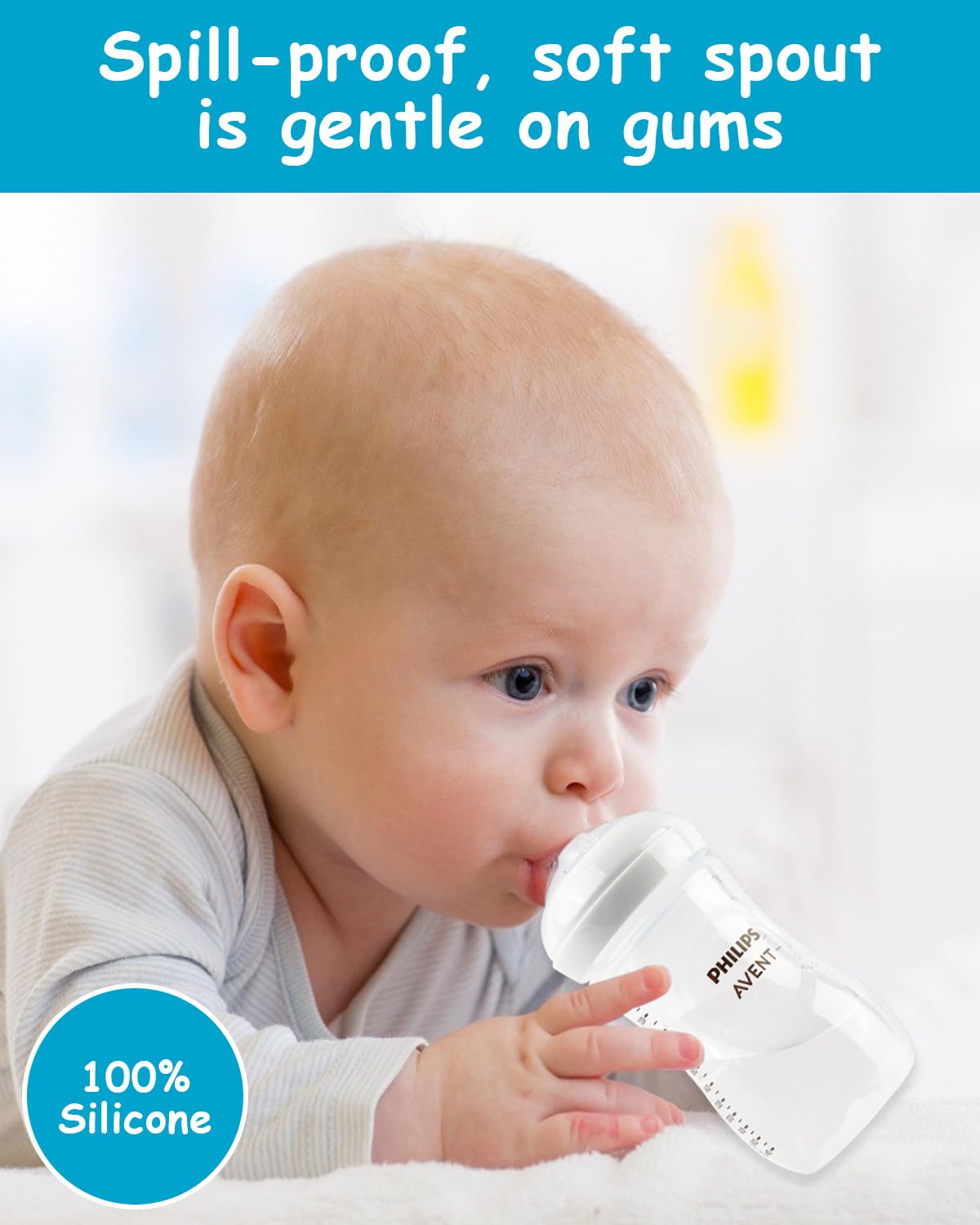 Sippy Cup Nipples for Philips Avent Natural Baby Bottles, My Grippy Spout Sippy Cup and Natural Trainer Sippy Cup, Soft 100% Silicone Sippy Spout Nipples, 6m+, 4 Count