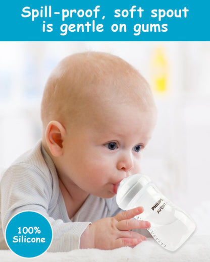 Sippy Cup Nipples for Philips Avent Natural Baby Bottles, My Grippy Spout Sippy Cup and Natural Trainer Sippy Cup, Soft 100% Silicone Sippy Spout Nipples, 6m+, 4 Count
