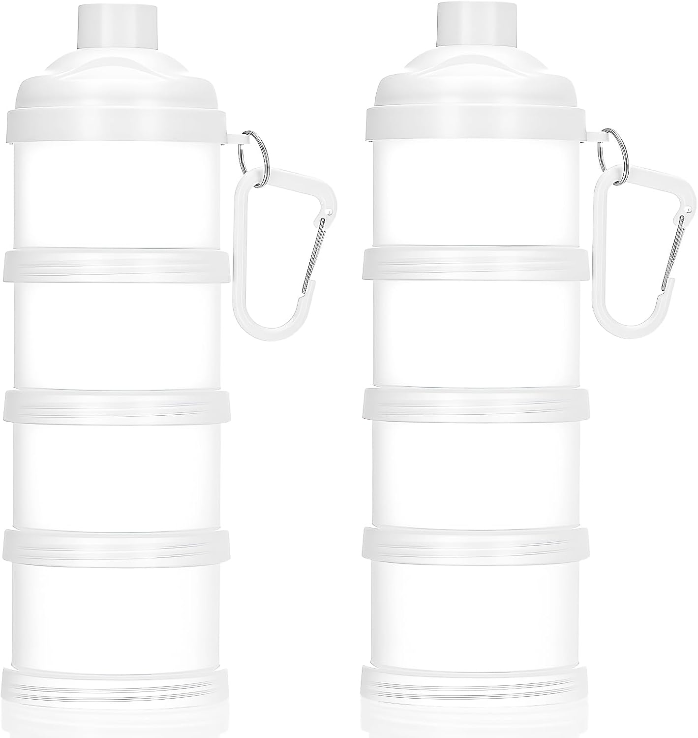 Baderke 2 Pcs Protein Powder Travel Container with Funnels Stand, 4 Layers Stackable Travel Powder Container Formula Supplement Organizer Storage Holder for Workout Fitness(Black)