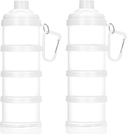 Baderke 2 Pcs Protein Powder Travel Container with Funnels Stand, 4 Layers Stackable Travel Powder Container Formula Supplement Organizer Storage Holder for Workout Fitness(Black)
