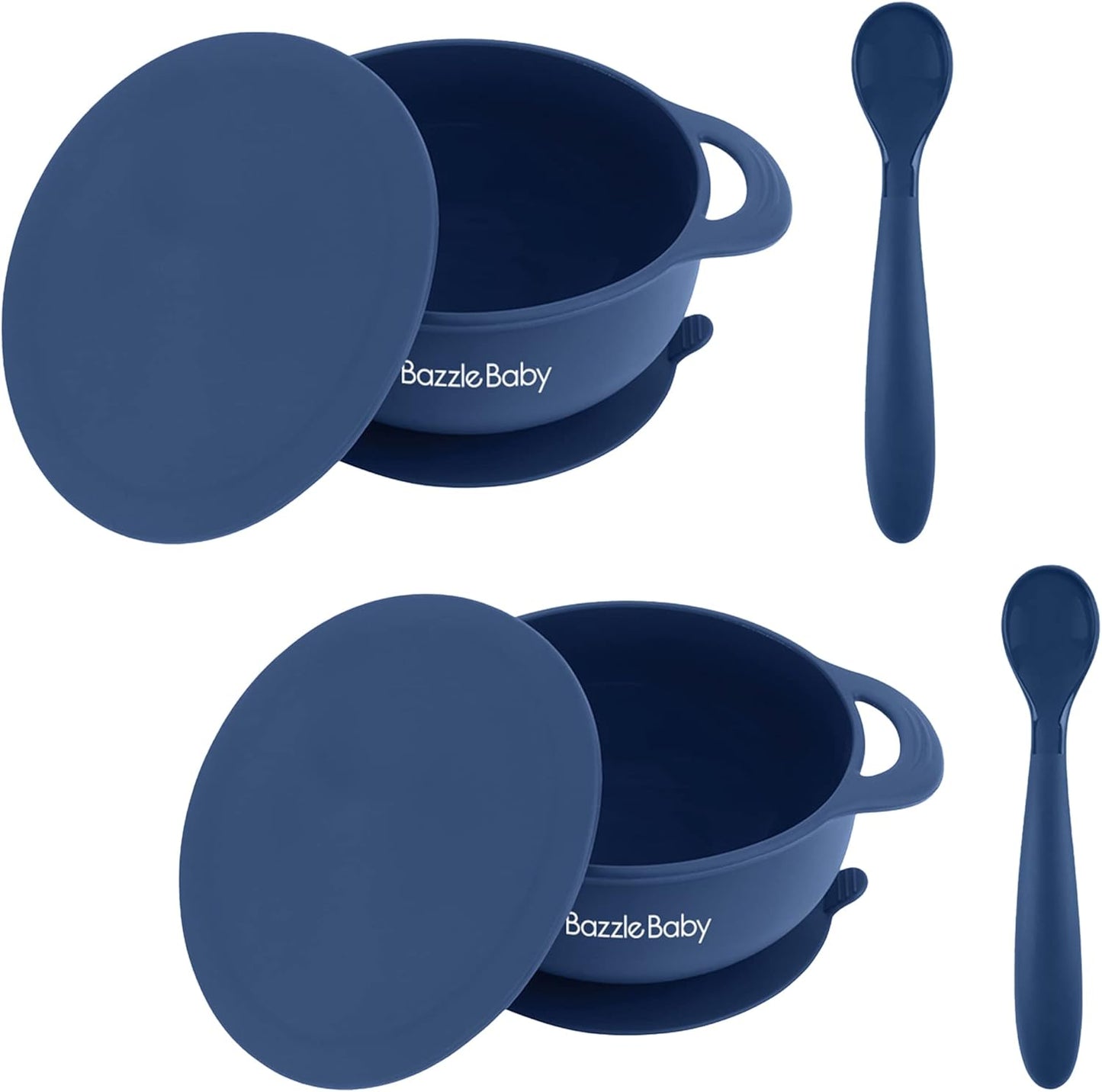 Bazzle Baby Silicone Suction Bowls with Suction Lid and Spoon | 3-piece set | BPA Free Silicone | Perfect for 4-36 Months.