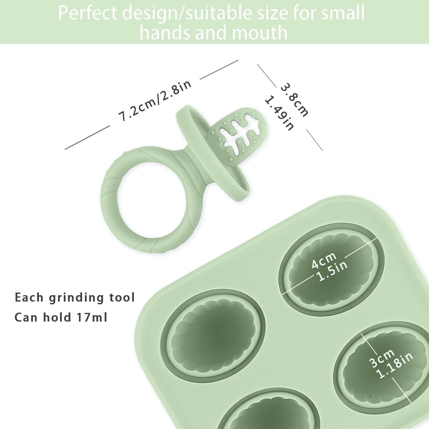 Silicone Baby Ice Pop Molds with Easy-Grip Handles, 4-Cavity Frozen Food Feeder Tray for Toddlers, Mini Popsicle Maker for Feeding Stage, Fruit Puree & Breast Milk Snacks(Olive Green)