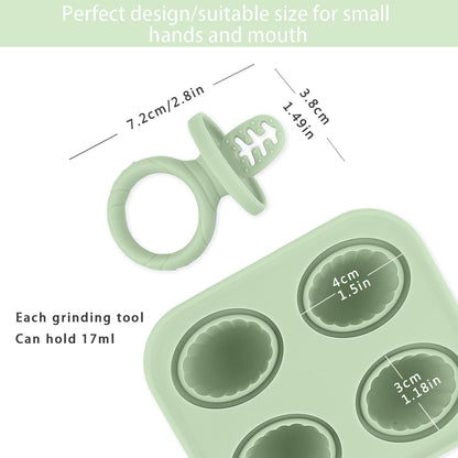 Silicone Baby Ice Pop Molds with Easy-Grip Handles, 4-Cavity Frozen Food Feeder Tray for Toddlers, Mini Popsicle Maker for Feeding Stage, Fruit Puree & Breast Milk Snacks(Olive Green)