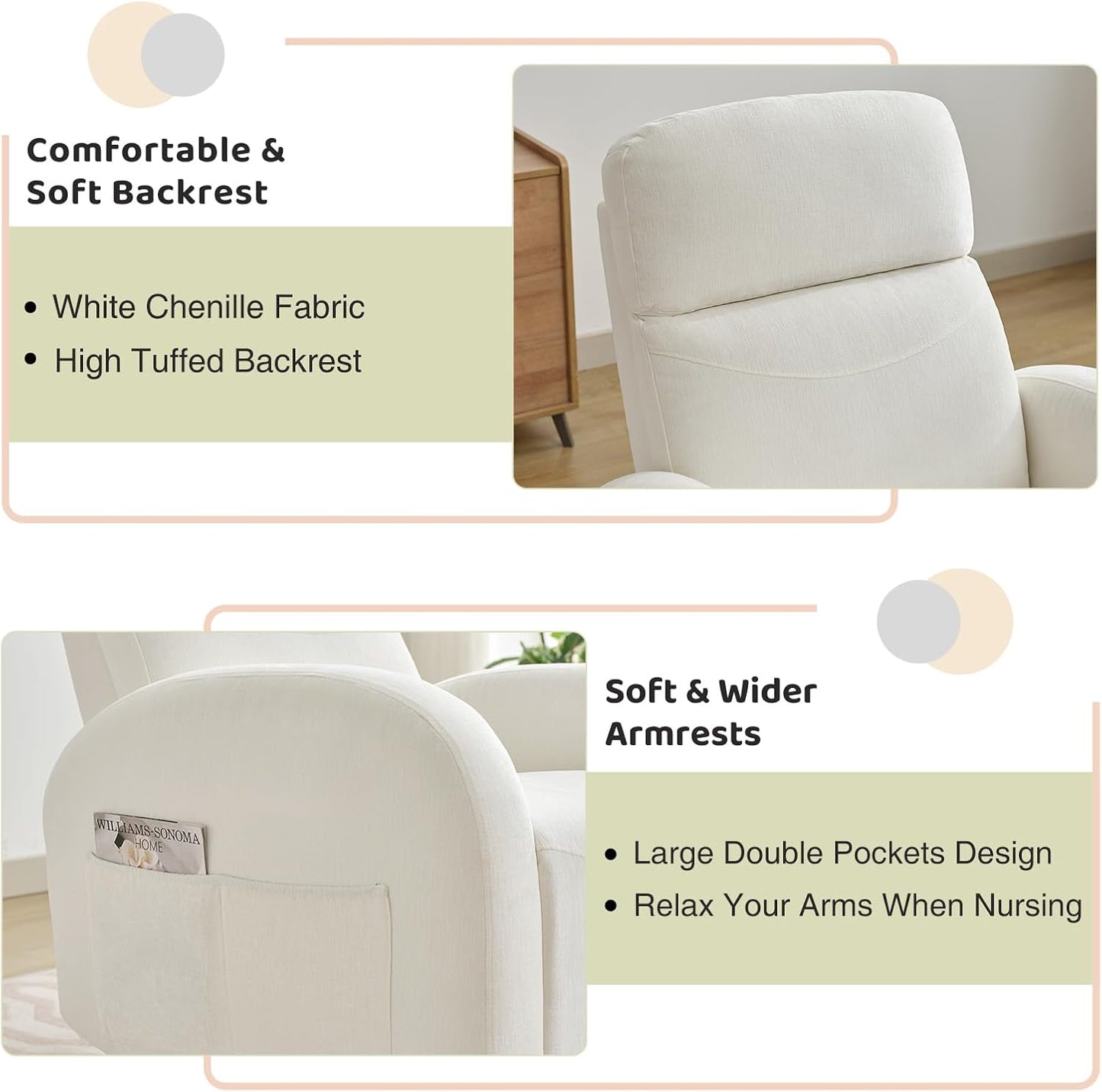 Nursery Glider Recliner, Power Swivel Rocking Recliner with USB & Type-C Port, Swivel Nursering Reclining Rocker with Double Pockets for Living Room, Camel Chenille