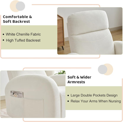 Nursery Glider Recliner, Power Swivel Rocking Recliner with USB & Type-C Port, Swivel Nursering Reclining Rocker with Double Pockets for Living Room, Camel Chenille