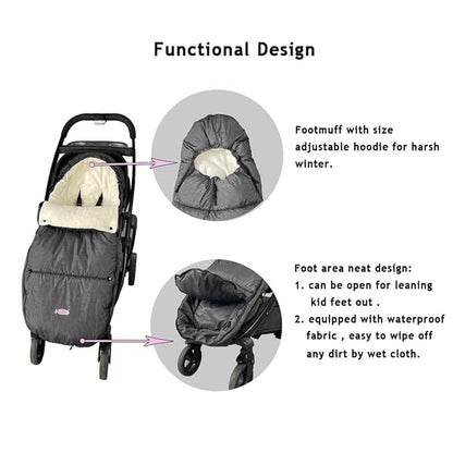 funlife Anti-Kick Waterproof High Performance Winter Stroller Footmuff Fits All Travel Gear,Front Piece Height Adjustable and Removable,M6-4T