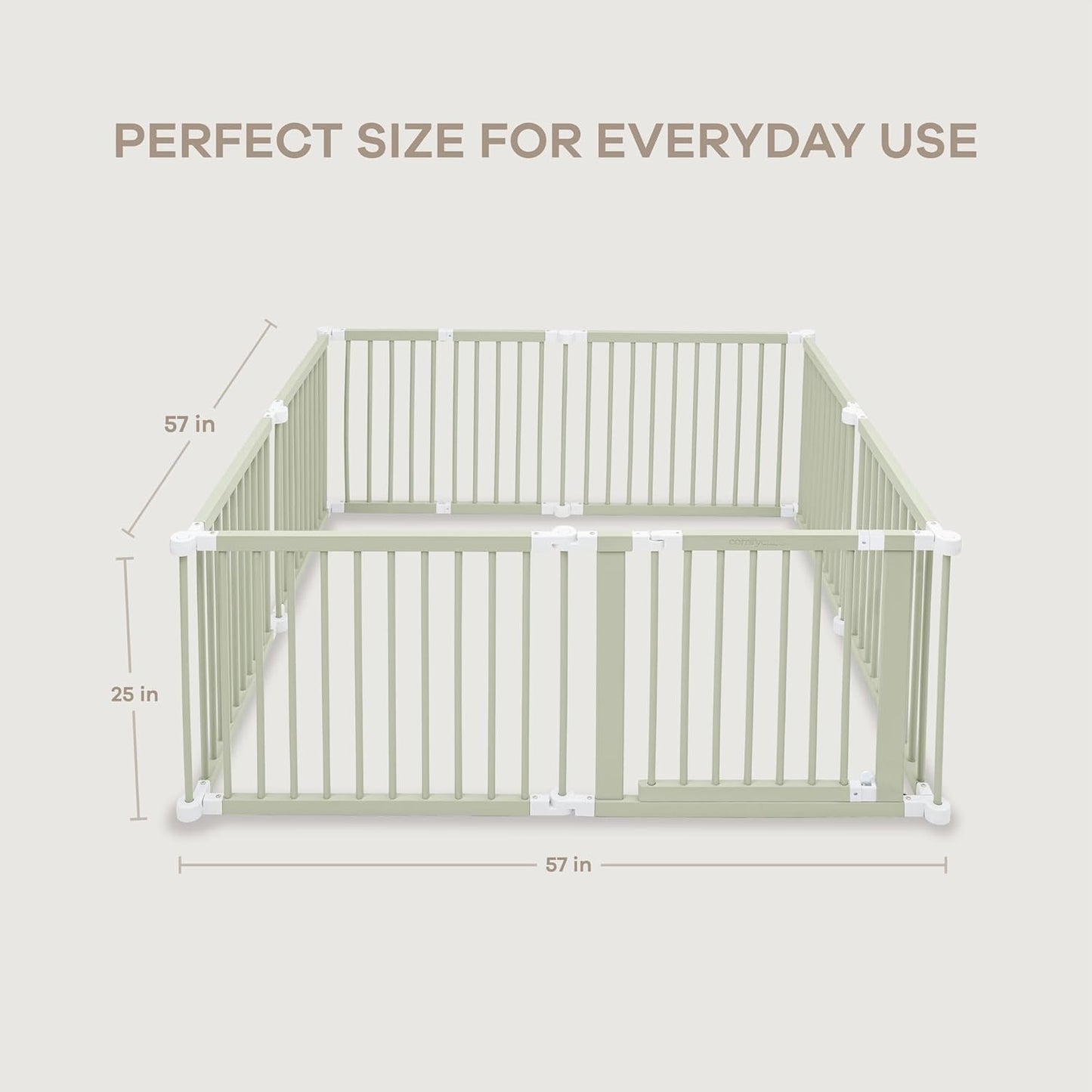 Comfy Cubs Baby Gate Playpen - 57 x 57 x 25 in, Extends Up to 228” - Pine Wood Foldable Playpen with Child-Proof Lock - Easy Assembly Baby Fence Play Area for Babies & Toddlers - Light Wood White