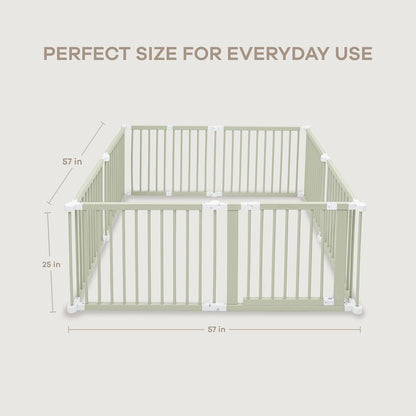 Comfy Cubs Baby Gate Playpen - 57 x 57 x 25 in, Extends Up to 228” - Pine Wood Foldable Playpen with Child-Proof Lock - Easy Assembly Baby Fence Play Area for Babies & Toddlers - Light Wood White