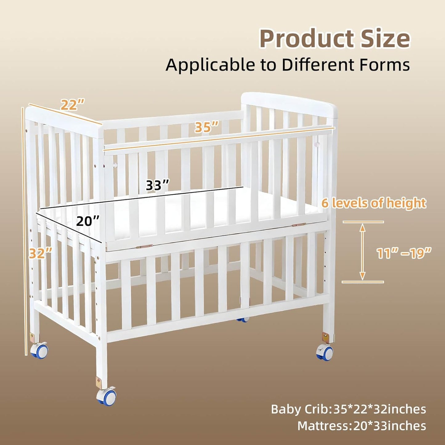 Flwrgirl Baby Bassinets Bedside Sleeper - Portable Pine Wood Bedside Bassinet with Mattress,3 Heights Small Mini Crib,Baby Crib for Newborns,Unpainted | Pine Wood Bassinet, Mattress Included, 3-IN-1 Convertible, Adjustable Height, Locking Wheels, Portalbe