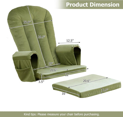 5PCS Suede Glider Rocker Replacement Cushions with 29.5" High Backrest & Side Pockets, Thickened Soft Glider Rocking Chair Cushions with Ottoman Cushion for Indoor Nursery Rocking Chair, Green