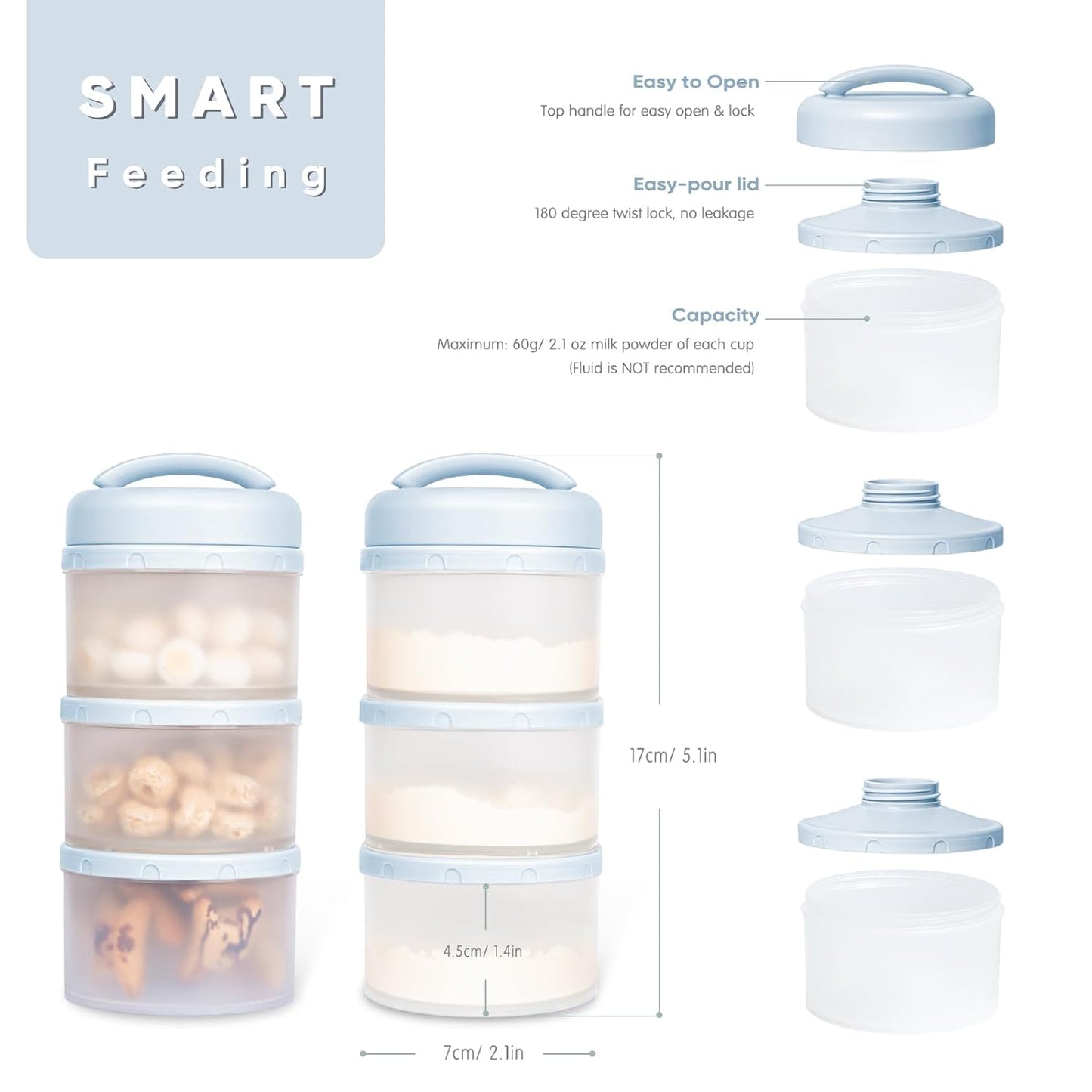 Termichy Stackable Formula Dispenser Portable Milk Powder Container, 2 Pack, Warm Grey