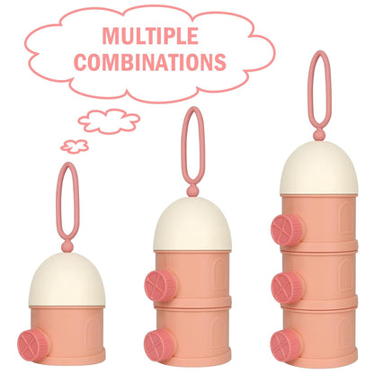 Accmor Formula Dispenser On The Go, 4 Layers Stackable Formula Container to Go, Non-Spill Portable Milk Powder Baby & Kids Snack Container, Pink