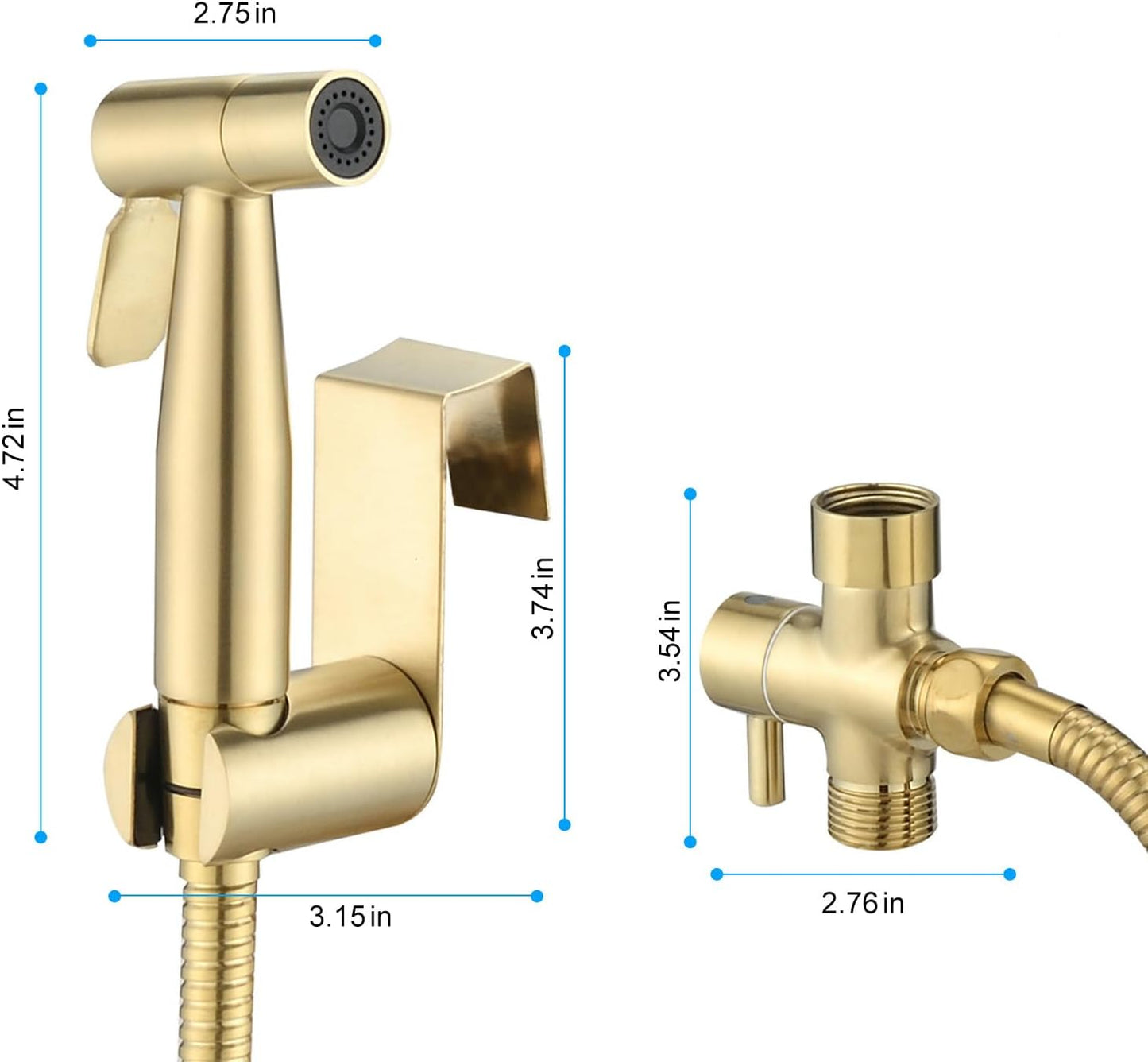 Handheld Bidet Sprayer for Toilet, Cloth Diaper Sprayer with Stainless Steel Hose, Holder, and T-Valve (Silver)
