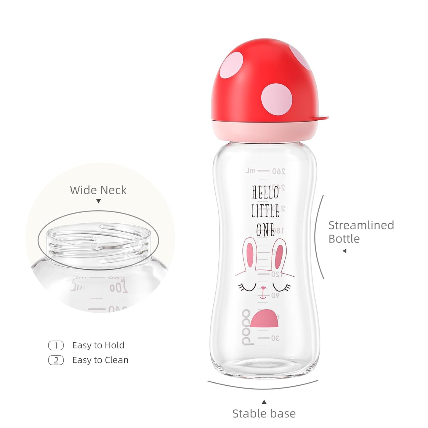 YOHKOH Natural Glass Baby Bottle with Level 1 Slow Flow Nipple, Newborn Anti-Colic Baby Bottles, Wide Neck Mushroom Baby Glass Bottle (Multicolour-A, 3.4oz (Pack of 4))