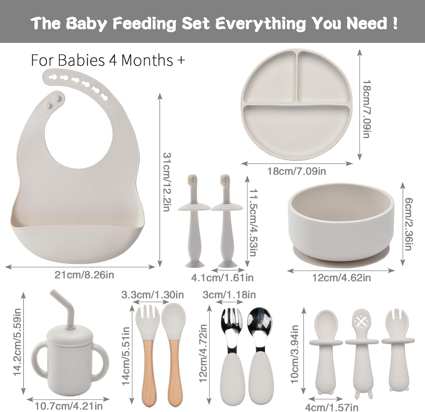 Silicone Feeding Set, 13PCS Baby Feeding Essentials with Suction Bowl & Plate, Spoons & Forks, Bib & Cup, Toothbrush, Baby Led Weaning Supplies for 6+ Months, Eating Essentials (Blue)