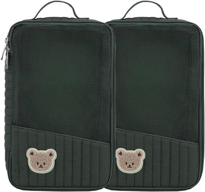 MOMIGO Baby Diaper Bag Organizer Pouches - 2 Pack Waterproof Pod Hanging Diaper Bag Cute Rabbit Bear Mesh Bag Reusable, Washable or Baby Cloth Diapers (Green)