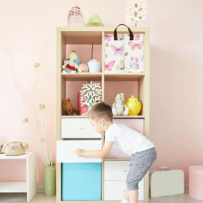 Rectangle Pink Butterfly Storage Basket with Handles, Collapsible Storage Bin, Books Box, Gift Basket(Pink Butterfly)