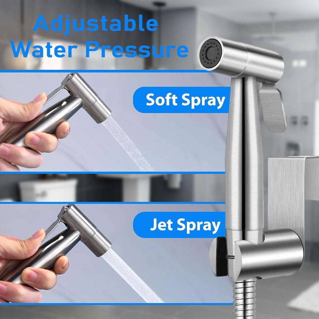 Handheld Bidet Sprayer for Toilet, Bidet Toilet Spray, Adjust Water Pressure Stainless Steel Brushed Nickel Bathroom Toilet Jet Spray, Cloth Diaper Bidet Toilet Sprayer for Baby Wash