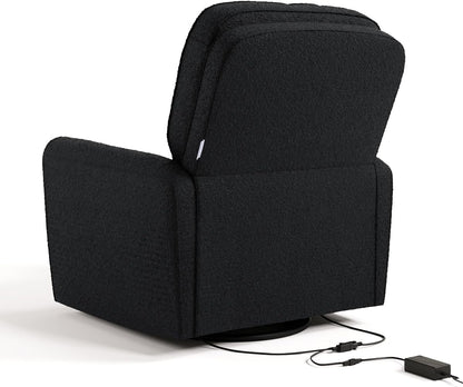 Storkcraft Amalfi Deluxe Power Recliner Swivel Glider – Premium Electronic Nursery Rocking Chair, Oeko-TEX 100 Certified, Includes Dual-USB Charging Port with USB-A & USB-C (Black Boucle)