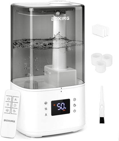 BOXING 4.5L Warm and Cool Mist Ultrasonic Humidifier for Bedroom Large Room, Top Fill Essential Oil Diffuser with Remote, Auto Shut-Off Quiet Sleep Mode, Humidistat, Timer, BPA-Free, 45H Runtime