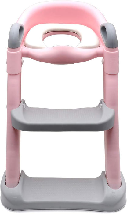 HTTMT- Giraffe Potty Training Toilet Ladder Seat With Upgraded Cushion Step Stool Ladder Toilet Chair/Toilet Trainer for Baby Toddler Kids Children In Pink [P/N: ET-BABY001-PINK STEP]