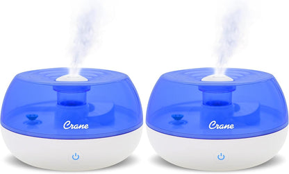 Crane Personal Ultrasonic Cool Mist Humidifier – 1.5 Liter, 8-Hour Run Time, Whisper Quiet, Auto Shut-Off, Filter-Free for Small Rooms, Offices, Nursery, Travel