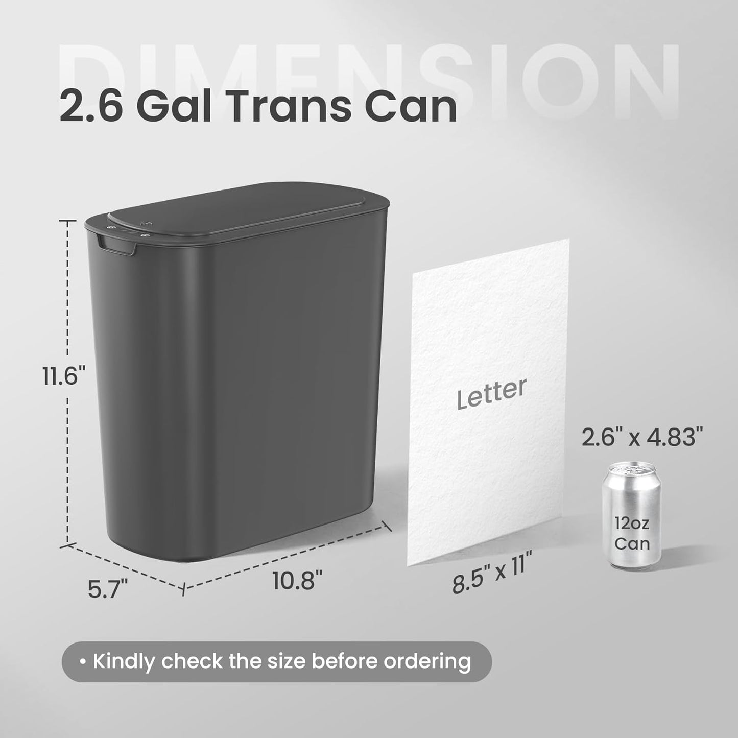Cesun Automatic Motion Sensor Bathroom Trash Can with Lid, 2.6 Gallon Touchless Trash Bin, Smart Plastic Slim Garbage Can Small White Wastebasket for Toilet, Office, rv, Bedroom, Living Room