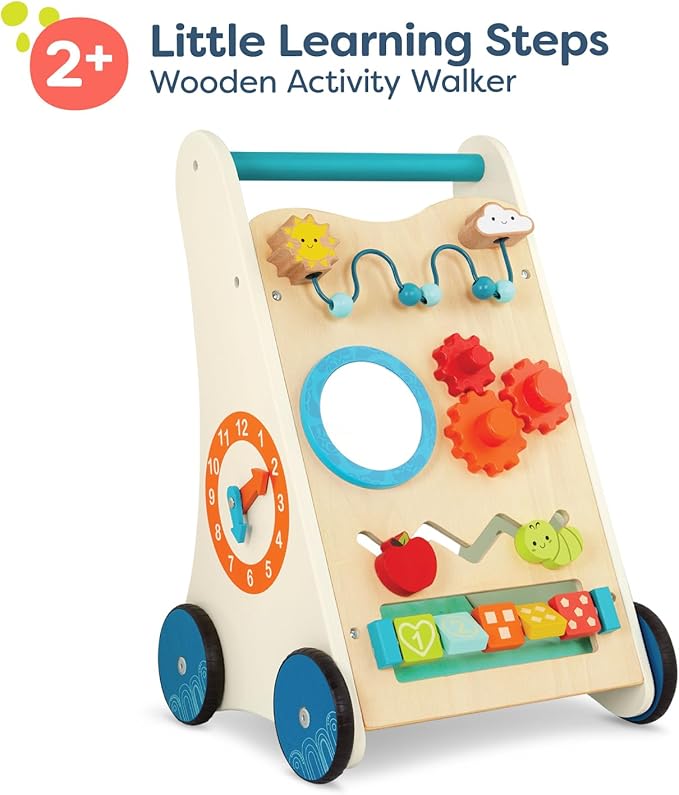 B. toys – Little Learning Steps – Wooden Activity Walker – 7 Educational Activities – Learning & Walking Toy for Toddlers – Stand, Push, Walk – 1 Year +