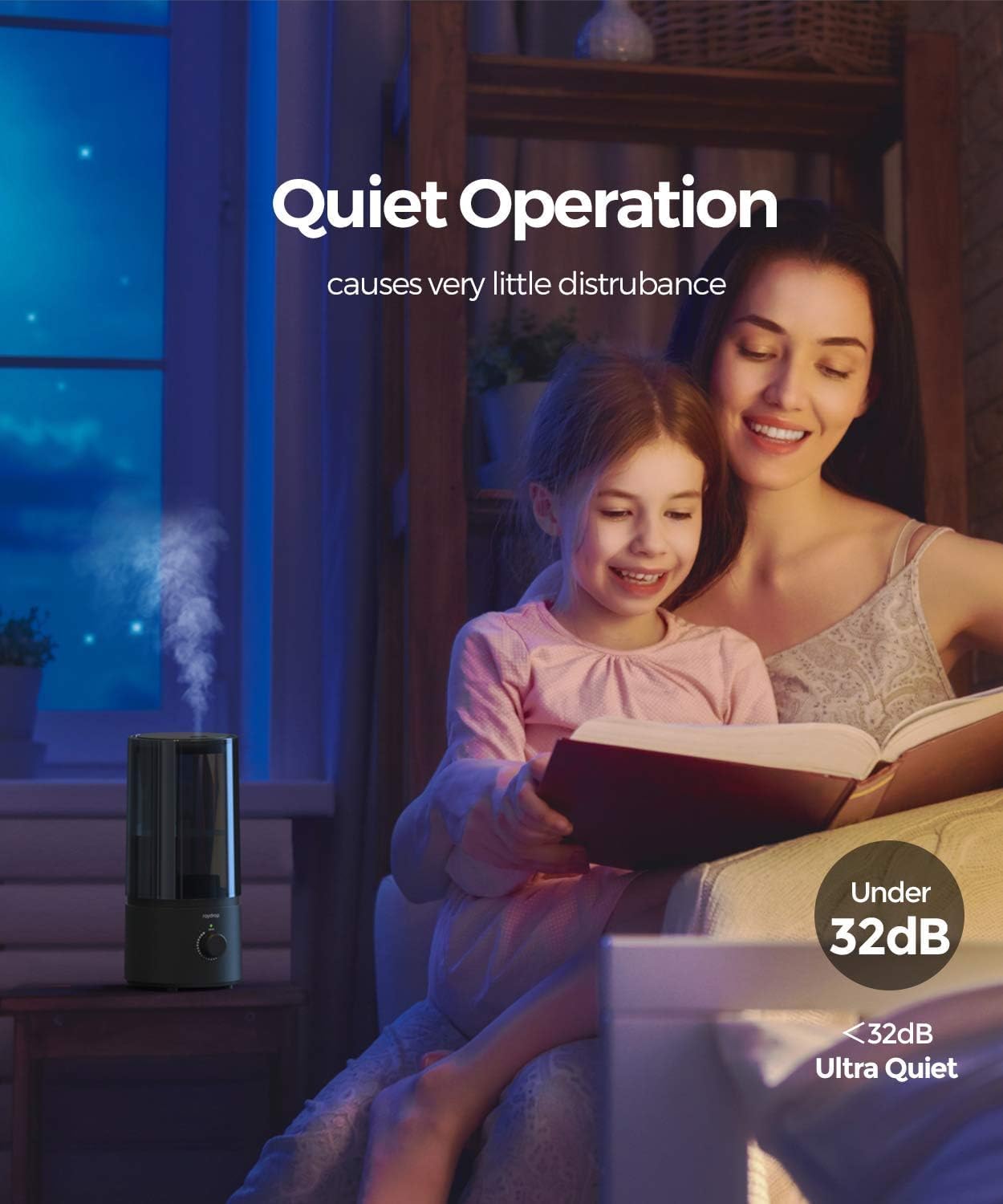 raydrop Cool Mist Humidifiers for Home Babies, 1.70 L Quiet and Small Ultrasonic Humidifier for Bedroom Nightstand, Space Saving, Auto Shut Off - (0.45 Gallon, US 110 V)
