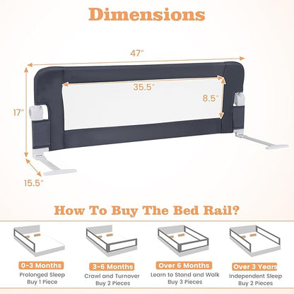 HONEY JOY Bed Rail for Toddlers, Extra Long, Foldable Portable Swing Down Safety Bed Guard Rail, Toddler Bed Rails for Crib, King Queen Full Twin Size Bed Mattress (Gray, 2 Pack, 47 Inch)