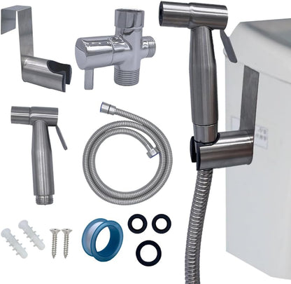 Handheld Toilet Bidet Sprayer for Toilet Stainless Steel Bathroom Bidet Sprayer Set Jet Sprayer Bidet Spray Hoses Kit Cloth Diaper Spray for Baby and Feminine Wash - Black (Silver)
