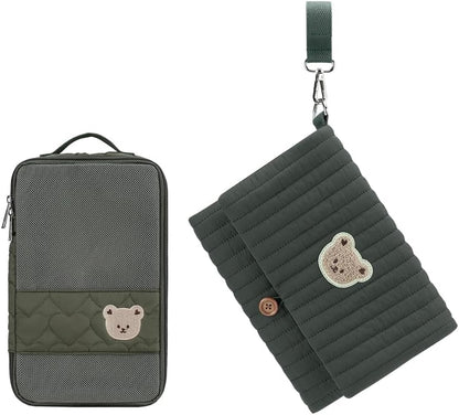 MOMIGO Baby Diaper Bag Organizer Pouches Waterproof Mini Diaper Bag - 2 pcs/set Foldable Hanging Bag Reusable, Washable or Cloth Diapers, with Gift for Baby Shower (Khaki（A）)