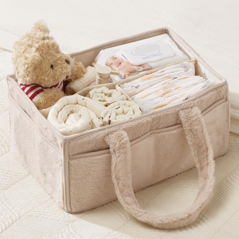luxury little Soft Baby Diaper Caddy Organizer, Nursery Storage Basket with Removable Divider, Portable Baby Diapers Basket, Gifts for New Parent, Baby Shower (Baby Blue)