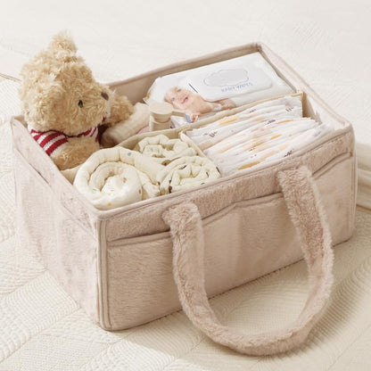 luxury little Soft Baby Diaper Caddy Organizer, Nursery Storage Basket with Removable Divider, Portable Baby Diapers Basket, Gifts for New Parent, Baby Shower (Baby Blue)