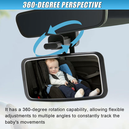 360 Degree Adjustable Baby Car Mirror, No Dead Angle Automotive Convex Mirrors Facing Back Seat, Clip-On HD Glass Vehicle Rearview Mirrors for Car, SUV, Truck