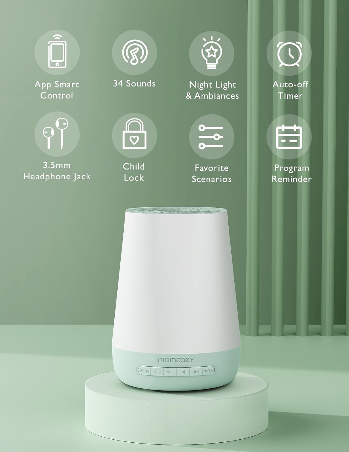 Baby Sound Machine, Momcozy White Noise Machine for Baby Sleeping with Night Light, Toddler Sleep Trainer 34 Soothing Sleep Sounds, Timer, App Remote Control, Personal Sleep Routine Alarm Clock(Blue)