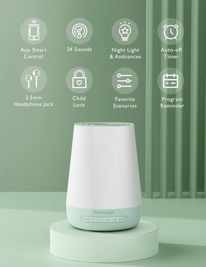 Baby Sound Machine, Momcozy White Noise Machine for Baby Sleeping with Night Light, Toddler Sleep Trainer 34 Soothing Sleep Sounds, Timer, App Remote Control, Personal Sleep Routine Alarm Clock(Blue)
