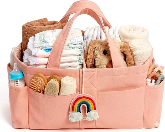Folkulture Baby Diaper Caddy | Cotton Diaper Bag for Kids - Stylish Comfort Spacious Travel Essential Cart | Nursery Storage Bin and Car Organizer for Diapers, Wipes (Sky Blue - 15")