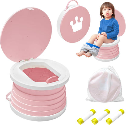 Portable Potty Chair for Toddlers with Splash-Proof Design, Foldable Travel Potty with Bag & 30 Refills - Kids Toilet for Car, Camping, Indoor - Easy Clean Baby Potty Training Seat(Red-blue)
