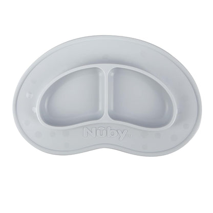 Nuby Sure Grip Miracle Mat 2-Section Plate - Toddler Suction Plate - 6+ Months - Gray