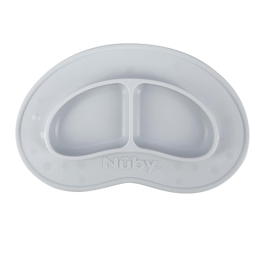 Nuby Sure Grip Miracle Mat 2-Section Plate - Toddler Suction Plate - 6+ Months - Gray