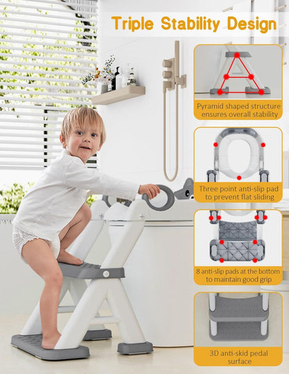 Potty Training Seat, Toddler Toilet Seat With Steps, 2 In 1 Toddler Potty Training Toilet With Splash Guard, Anti-Slip Step Stool Soft Mat, Adjust High Potty Seats For Toddlers Kids Boys Girls