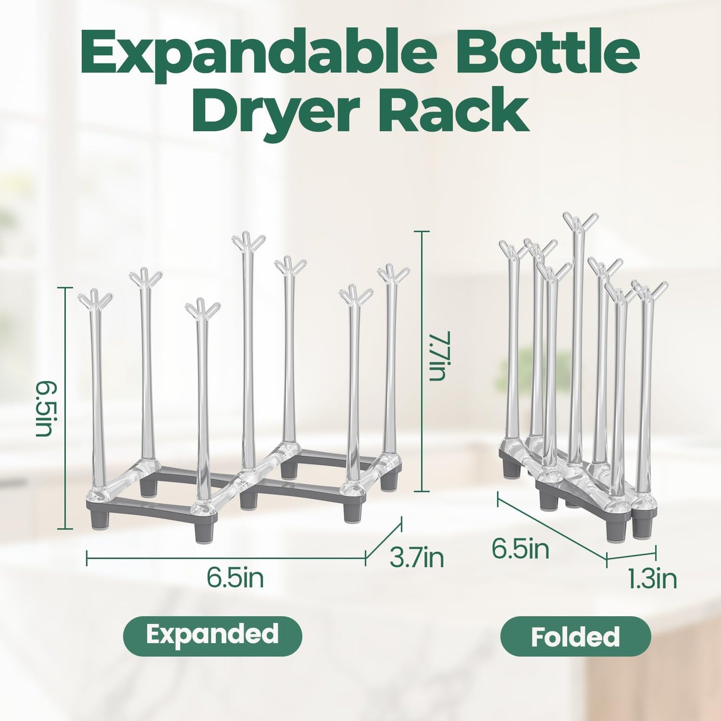 EsLuker.ly Baby Bottle Drying Rack Bamboo Vertical Dryer Holder, Space Saving for 12 Milk Glass Bottle Countertop, Wooden Drain Stand Shelf for New Parents