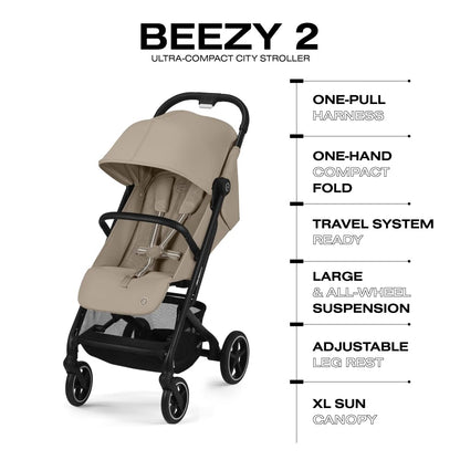 CYBEX Beezy 2 Compact and Lightweight Travel Stroller - Compatible with CYBEX Car Seats, Magic Black